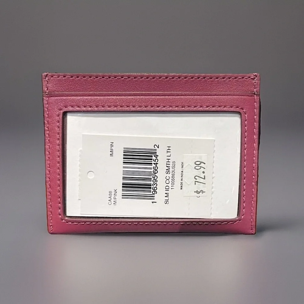 COACH Slim Id Card Case Pink Calf Leather Gold Hardware AUTHENTIC CAA88 NWT